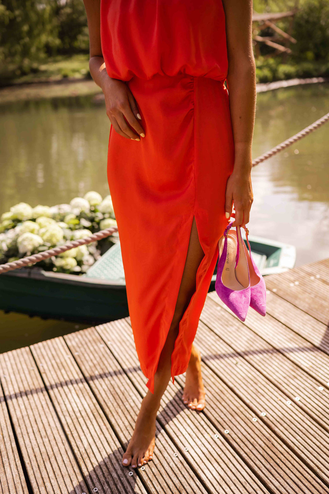 Elisa™ | Breezy Halter Midi Dress with Elegant Slit