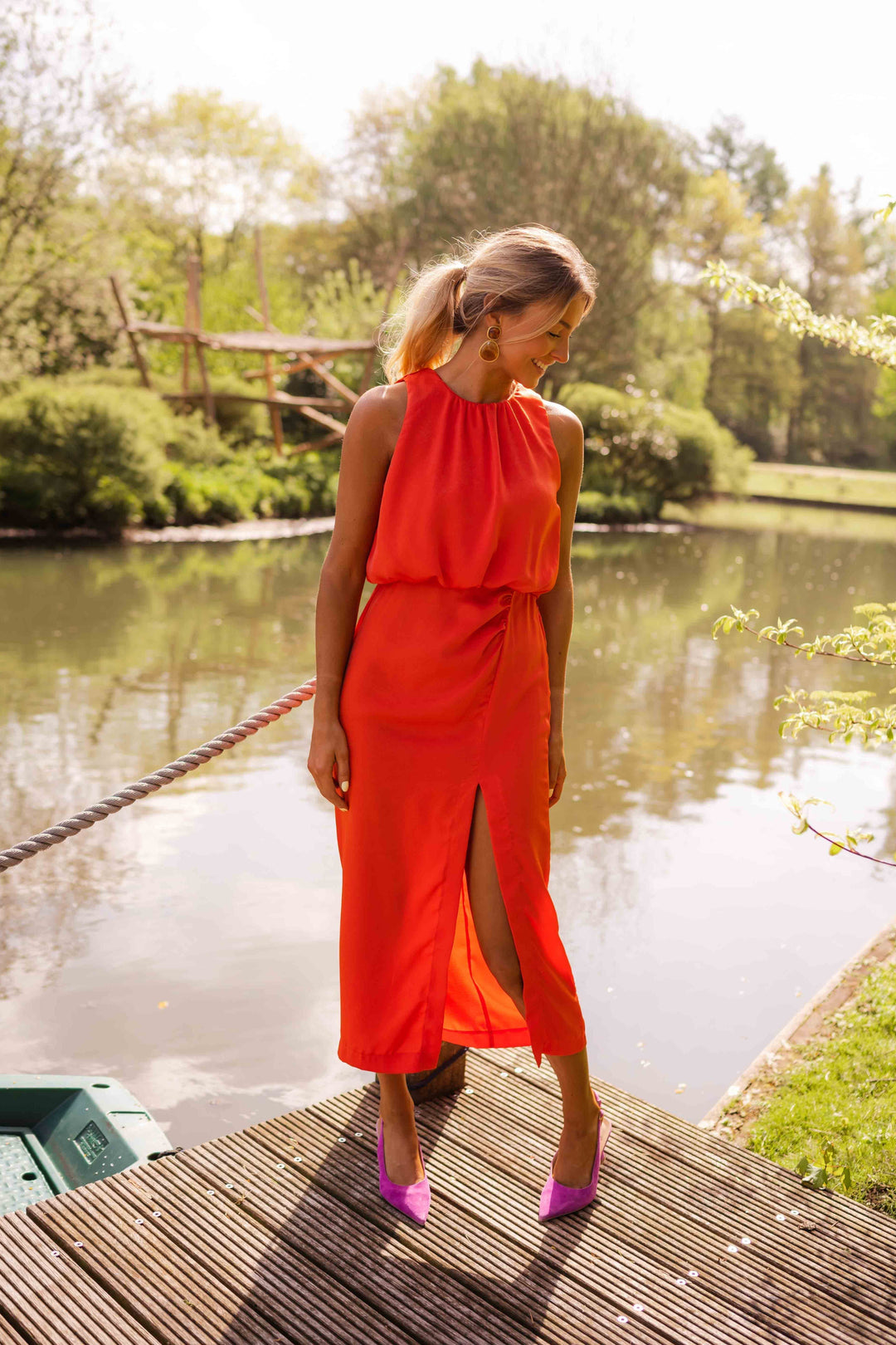 Elisa™ | Breezy Halter Midi Dress with Elegant Slit