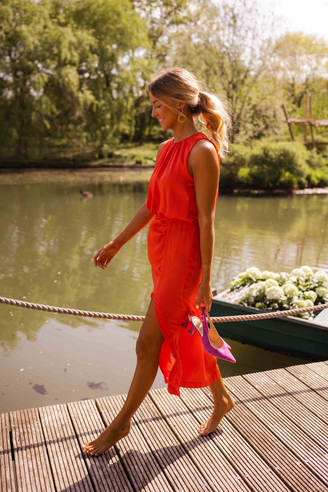 Elisa™ | Breezy Halter Midi Dress with Elegant Slit