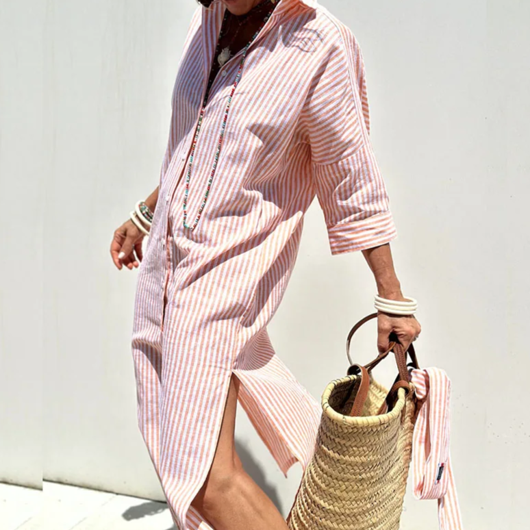 Klara™ | Elegant Striped Shirt Dress