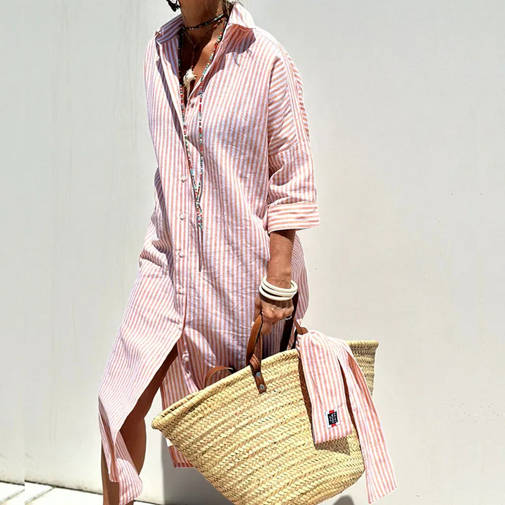 Klara™ | Elegant Striped Shirt Dress